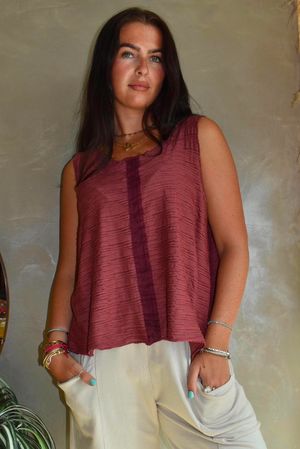  Benji Linen Panel Wave Vest Plum